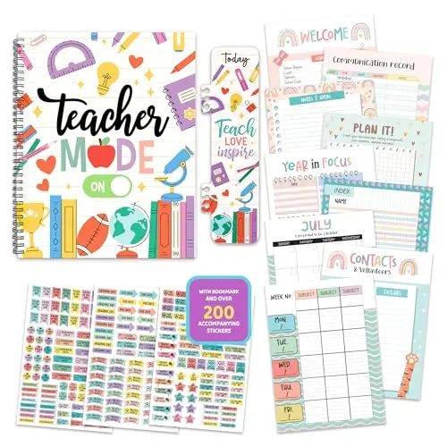 Decorably undated teacher planner with spring binding and stickers