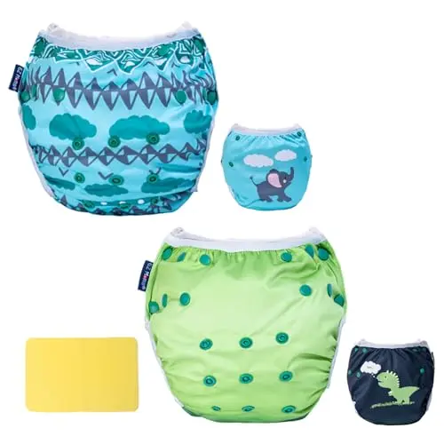 EZ Moms reusable swim diapers 2-pack with adjustable snaps and shammy towel