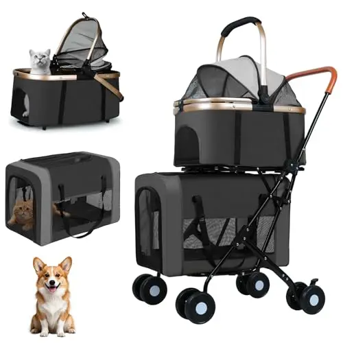 ENVTEK double pet stroller in green with detachable carriers
