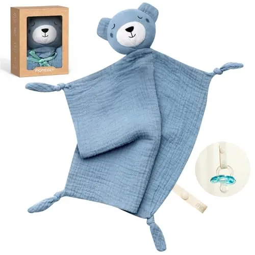 Momcozy bear lovey made from 100% cotton with pacifier loop