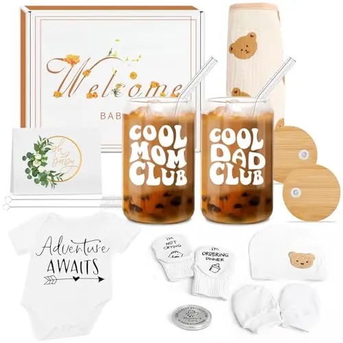 BELIVIUM newborn gifts set with coffee glasses and baby essentials
