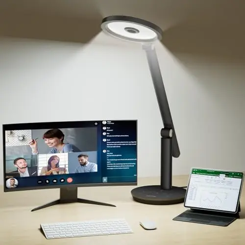 Honeywell H6 desk lamp with circular light panel and adjustable arm