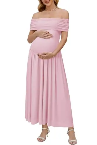 OUGES off-shoulder mesh maxi maternity dress for formal events