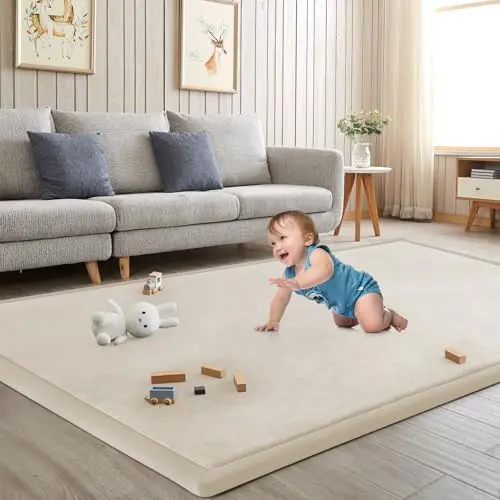 ILPEOD baby play mat with thick memory foam padding in beige color