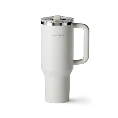 SILICANICE Easy Clean Pro tumbler in cream color with flip straw and handle