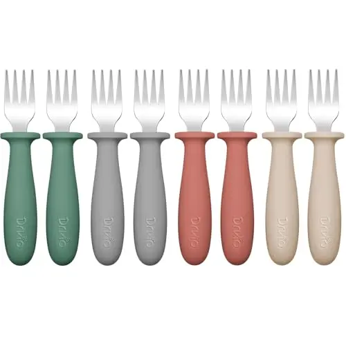 DRKIO toddler forks set with silicone handles in multiple colors