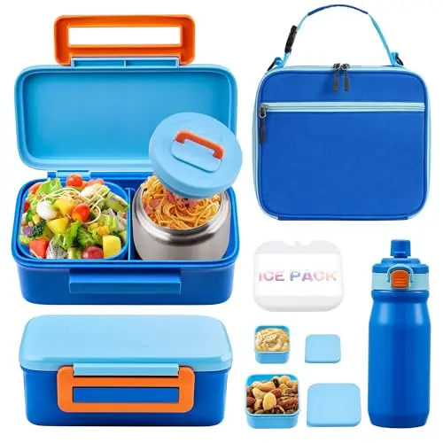MAISON HUIS bento lunch box set with two compartments, water bottle, and soup thermos