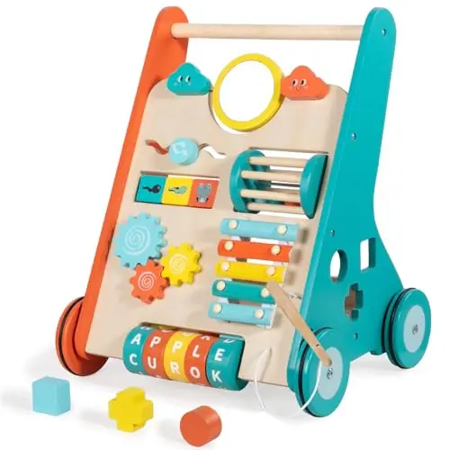 LOL-FUN wooden baby walker with multiple educational activities