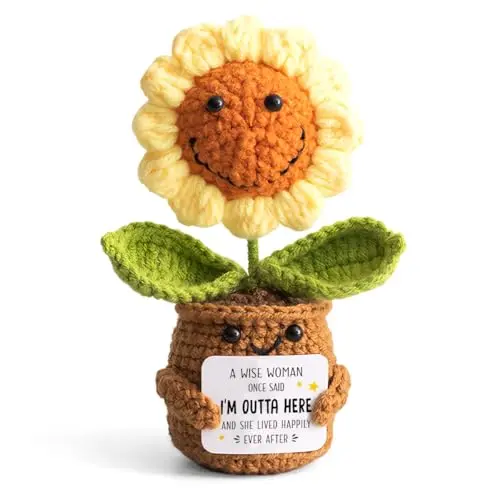 Veryhomy handmade crochet sunflower with positive message card
