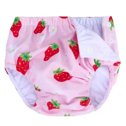 MIREAZW reusable swim diaper for newborns in pink strawberry design