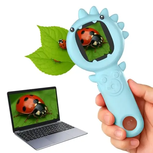 PHNIXGAM blue dinosaur handheld microscope and camera for kids