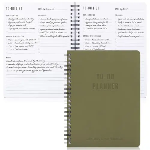 ZICOTO green spiral-bound to-do list notebook with minimalist design