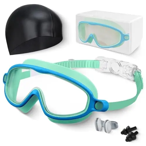 Kids swim goggles and cap set with anti-fog lenses