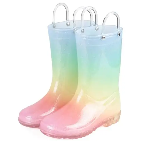 JUDIS glitter rain boots for girls with colorful gradient design
