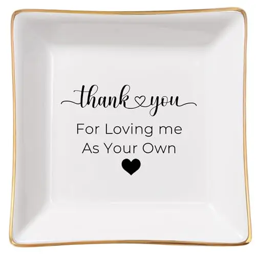 COZITED white ceramic ring dish with gold trim for mother in law