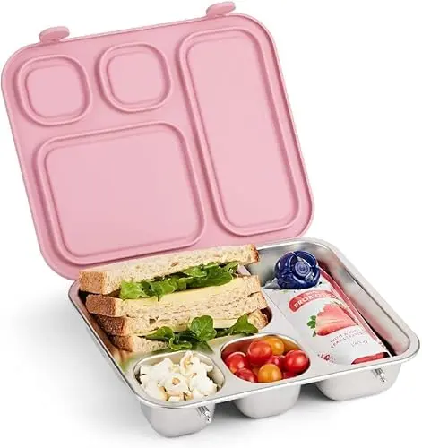 Elk and Friends stainless steel bento box with four compartments and silicone lid