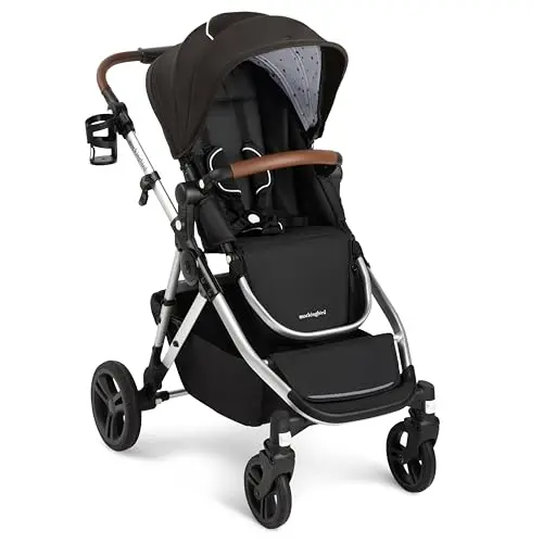Mockingbird Single-to-Double stroller in black with silver frame