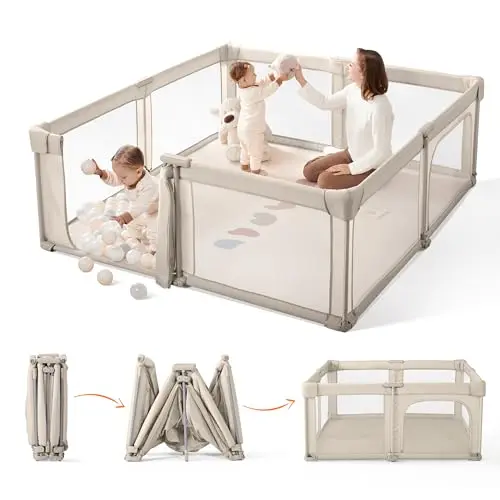 Sweeby foldable baby playpen in light khaki color