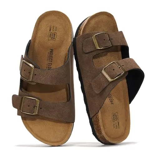 Project Cloud genuine leather slides with cork footbed for kids
