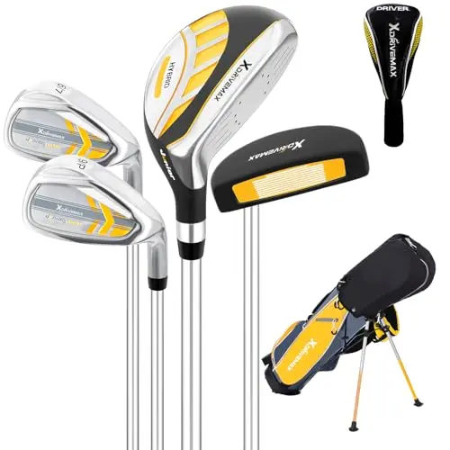 XDriveMax 5-piece yellow golf clubs for young kids with stand bag