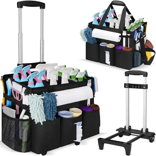 Aleemin black rolling cleaning caddy bag with detachable trolley