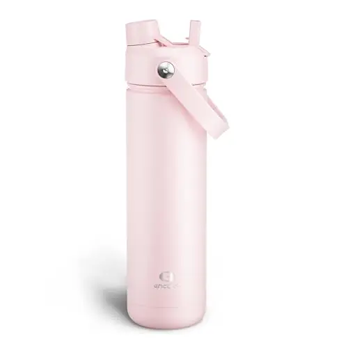 ENCOOL insulated stainless steel water bottle with foldable handle in cotton candy color