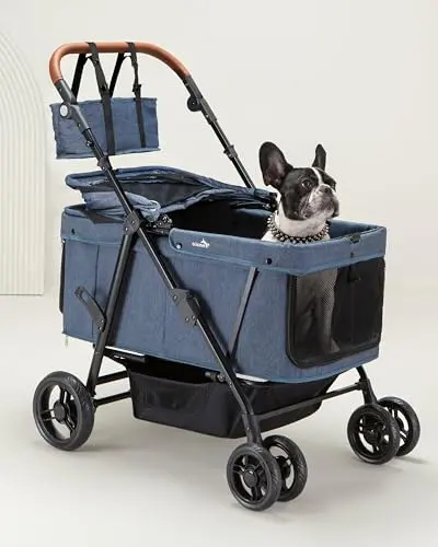 OJCME heavy-duty dog stroller with adjustable handle and storage basket