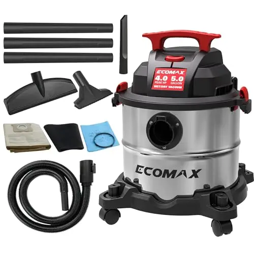 ECOMAX 5 gallon wet dry shop vacuum with stainless steel tank