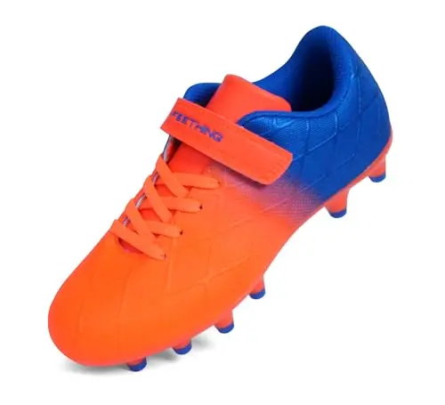 Feething kids soccer cleats with Velcro and colorful design