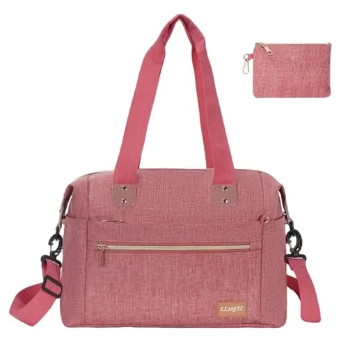 LLNYFL Diaper Tote Bag in pink color with insulated pockets and pacifier case