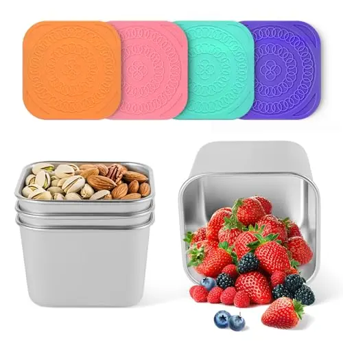 Farielyn-X set of four colorful stainless steel snack containers with silicone lids