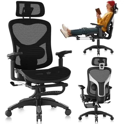 NexHut ergonomic office chair with retractable footrest and mesh design