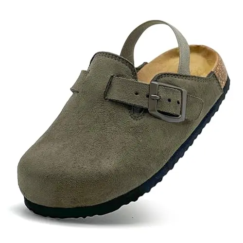 Kids suede clogs for toddlers with adjustable buckle in grey