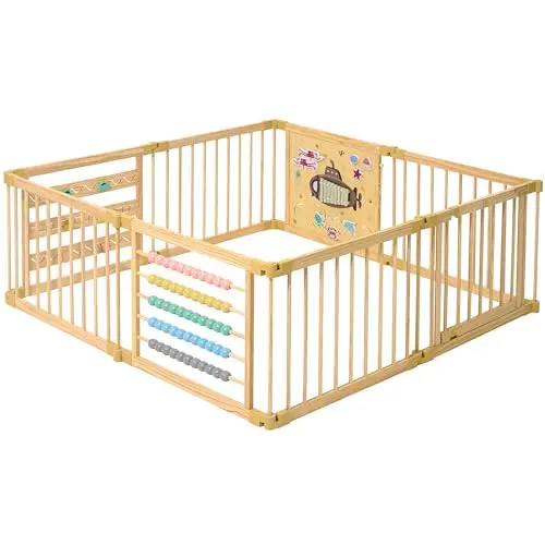 ZETY BABY wooden playpen with under the sea theme toys and foldable design