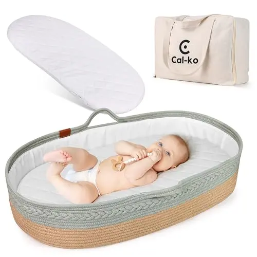 Cal-ko handcrafted Moses basket with reinforced mesh sides and travel case