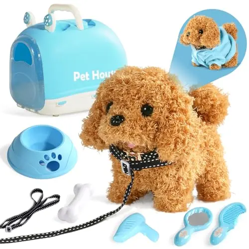 TONZE Realistic Robot Puppy Toy with Carrier