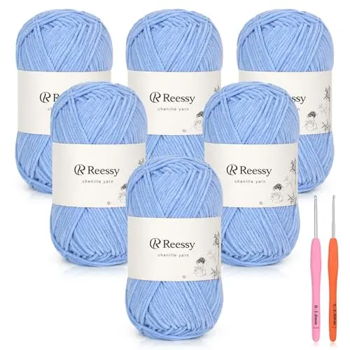 Reessy Skinny Chenille yarn in Light Blue showing fine matte texture