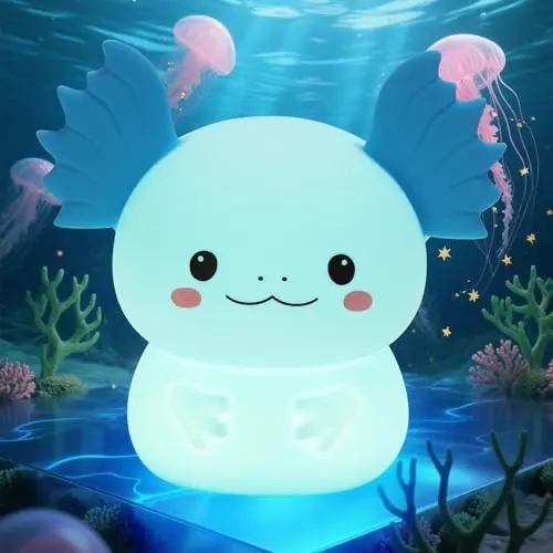 OLLYCASA Axolotl night light in blue with color-changing features