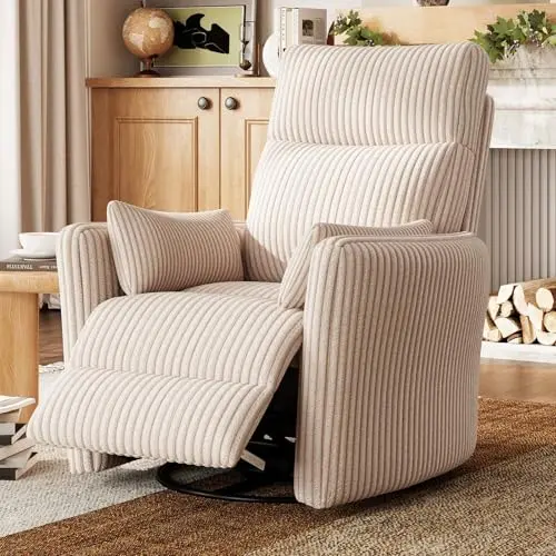LINSY Swivel Rocker Recliner in beige with included pillows