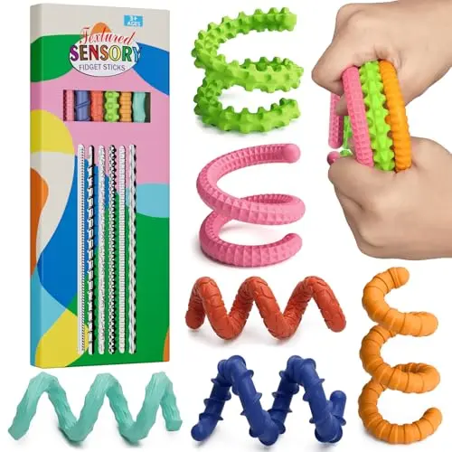 Colorful silicone fidget sticks with textured surfaces for sensory play