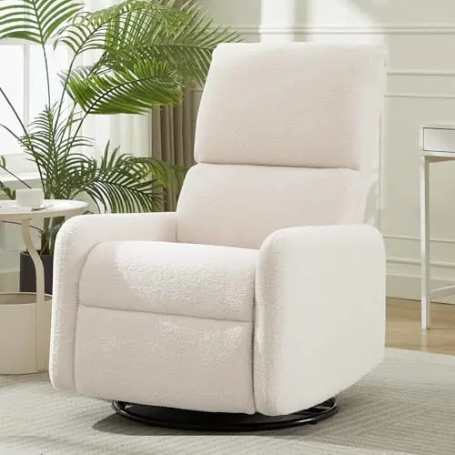 Korser 360-degree swivel glider chair in beige sherpa fabric