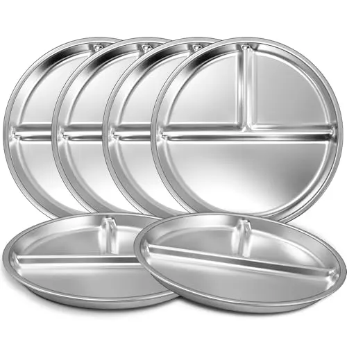 EWFEN set of six stainless steel divided plates with portion control sections