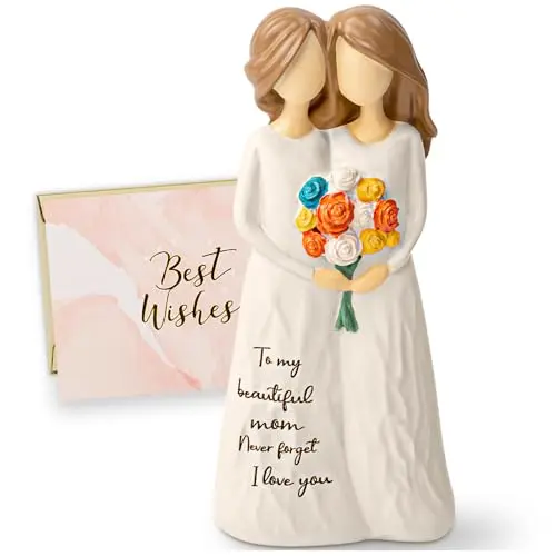 MindTone hand-painted resin statue of mother and daughter holding flowers