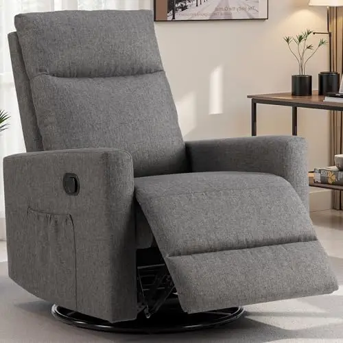 SMUG swivel rocking recliner chair in concrete grey with linen upholstery