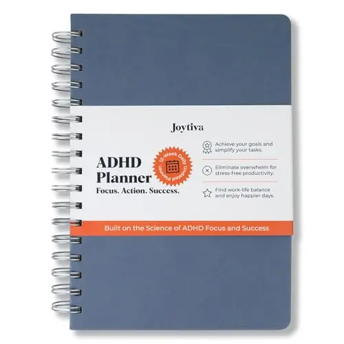 Joytiva ADHD Daily Planner in blue-gray with spiral binding and hourly schedule layout