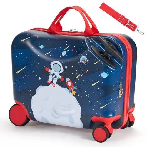VEVOR lightweight ride-on suitcase in blue and white with adjustable handle