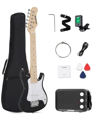 RVONE budget electric guitar for kids in black