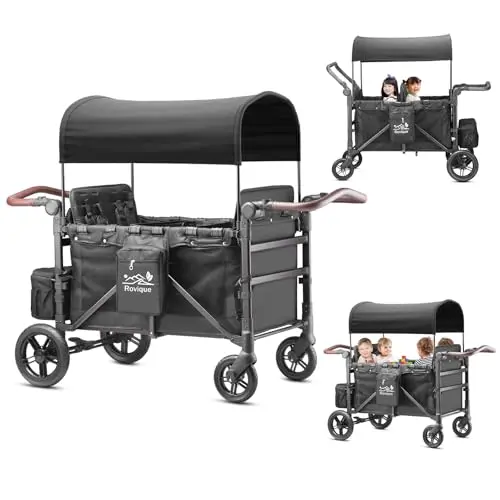 Rovique 4-seater wagon stroller with multi-directional seats and snack tray