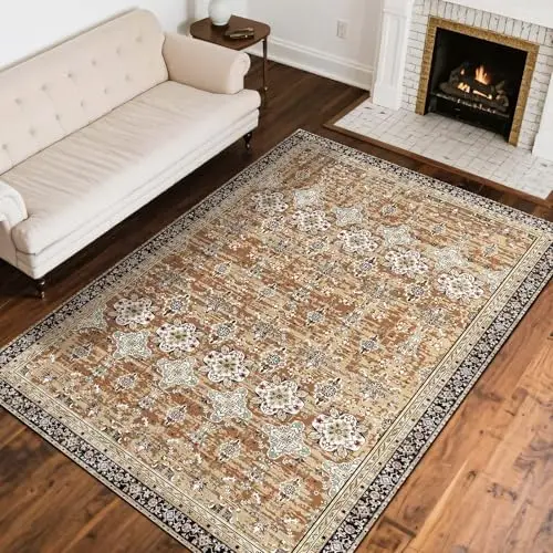 VEVOR large washable area rug with vintage design in brown and green