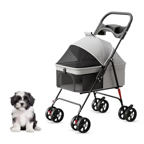 Luxe Haus 4-wheel foldable pet stroller in white for dogs and cats